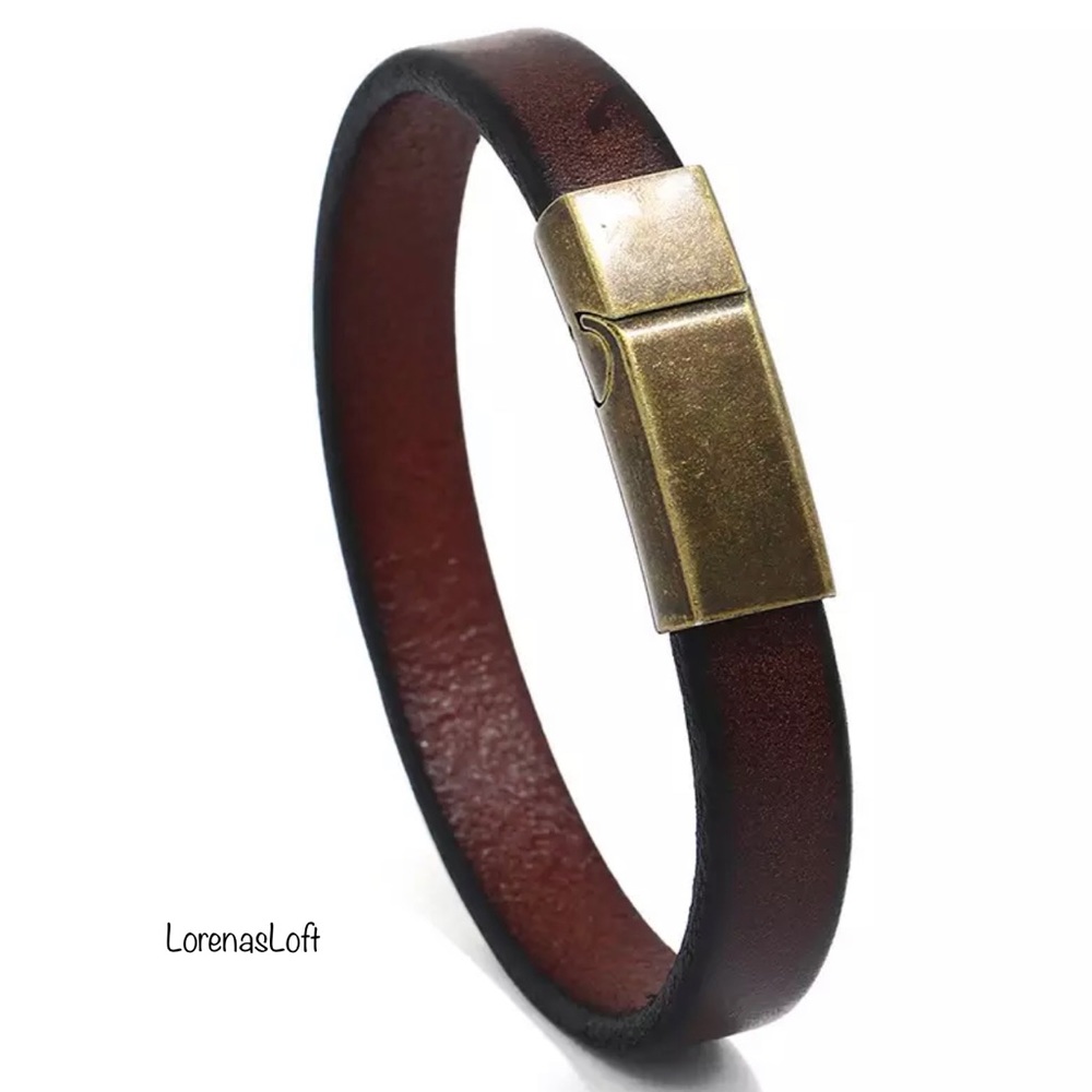 Handcrafted Brown Flat Leather Bracelet